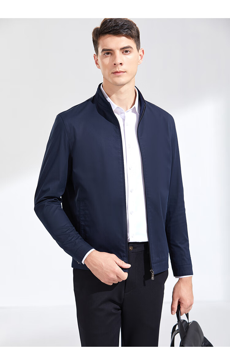 Andongniao [100% Cotton] Men's Spring And Autumn Business Jacket, Casual Versatile Jacket, Lightweight Coat, Simple Stand-Up Collar, Business Style 7