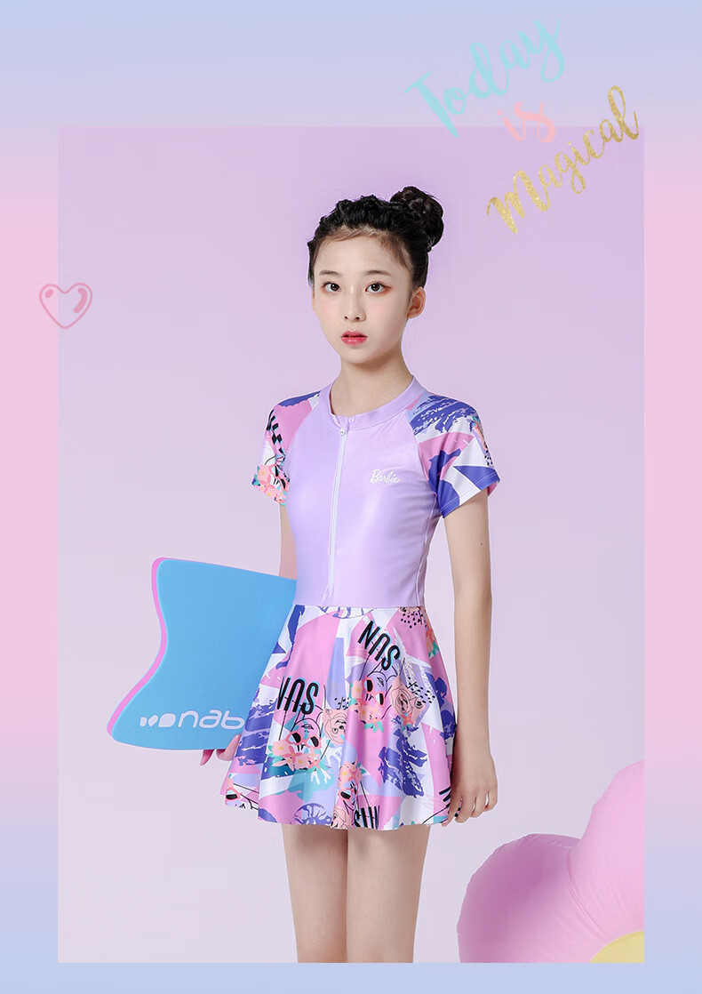 Barbie Girls' One-Piece Swimsuit Dress for Older Children, Stylish Swimsuit for Young Girls And Middle School Students 9