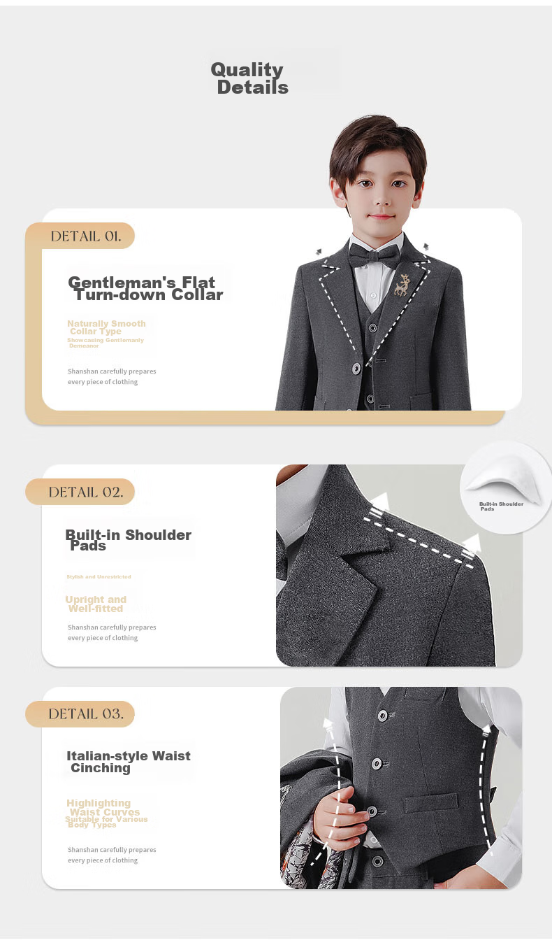 Luomeng Children's Suit Set for Boys, Spring And Autumn Formal Wear for Flower Boys And Hosts, Boy's Suit, Gray, Size 160 13