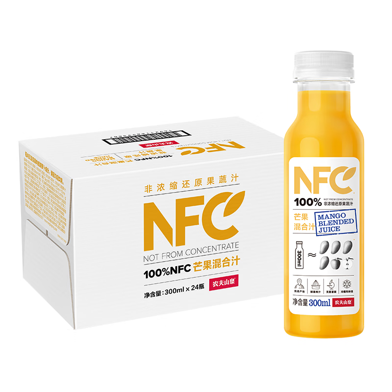 农夫山泉100%纯果汁NFC芒果混合汁300ml*24瓶鲜果0添加剂饮料礼盒
