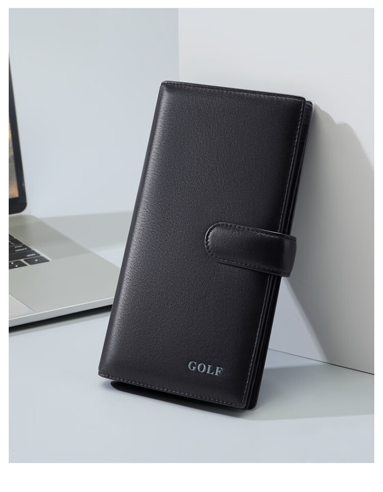 GOLF Card Holder for Men, Top-Grain Leather, Multi-Slot Large Capacity, Bank Card Pouch, Anti-Theft Long Wallet, ID Holder, Business Money Clip, 5V718394J Black 21