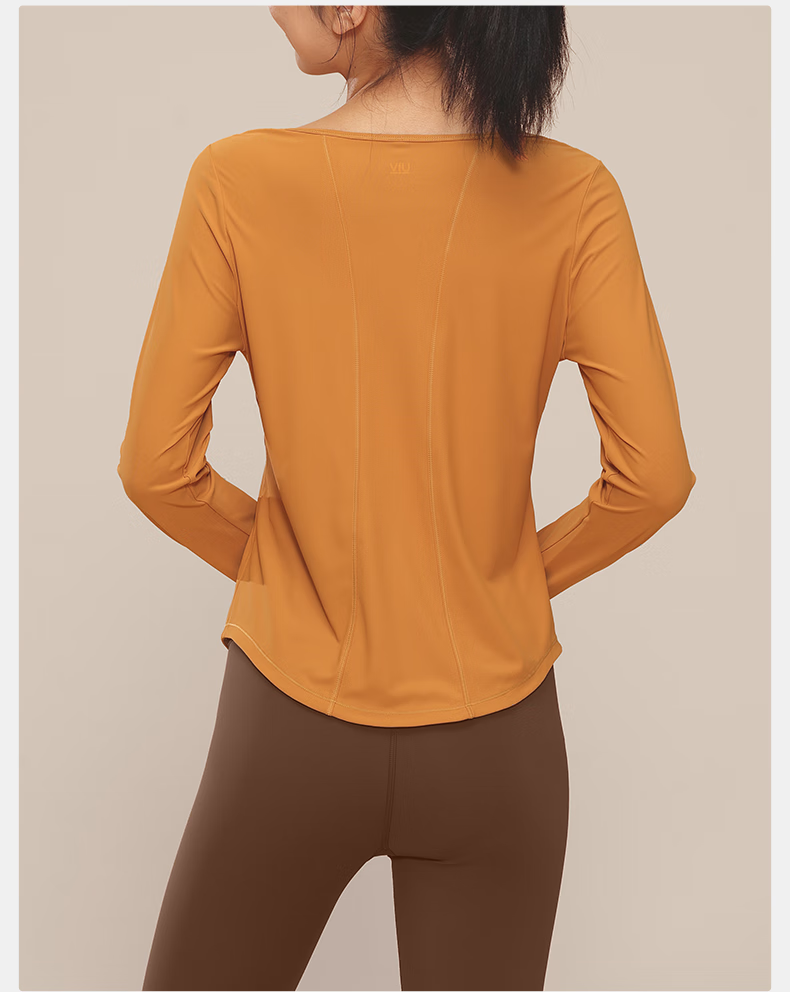 VFU Xiaomanyao Yoga Top, Long Sleeve Women's Quick-Dry Sun Protection Fitness Workout Shirt, Pilates Cover-Up, Autumn, Yellow Peach Color, Size L 15