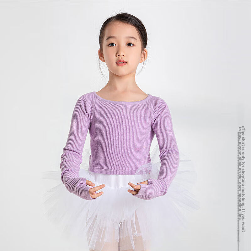 Sansha Children's Dance Practice Leotard, Long-Sleeve Ballet Knit Top Performance Costume, Light Purple, L-XL