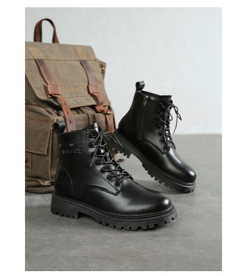 Warrior Men's Winter Fleece-Lined Warm Martin Boots Outdoor Sports High-Top Work Boots Black (Fleece-Lined) Size 41 12