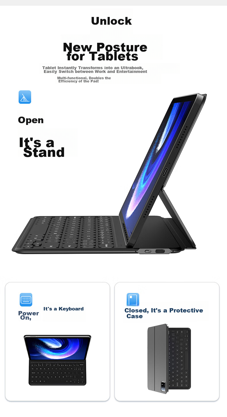 COOLSTART Magnetic Floating Keyboard Case for Xiaomi Pad 7s Pro 12.5-inch Bluetooth Smart Sleep All-in-One Protective Cover with Large High-Refresh Pressure-Sensitive Touchpad White 4