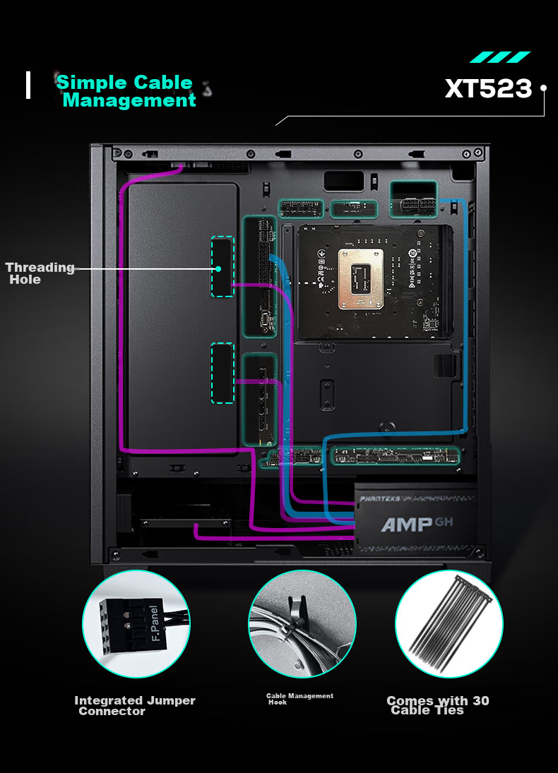 PHANTEKS XT523 Black Mid-Tower Desktop Computer Office ATX Motherboard Case (With 3x 140mm Fans / Mesh Panel / Efficient Cooling / 360mm Water Cooling Support / 5070) 14