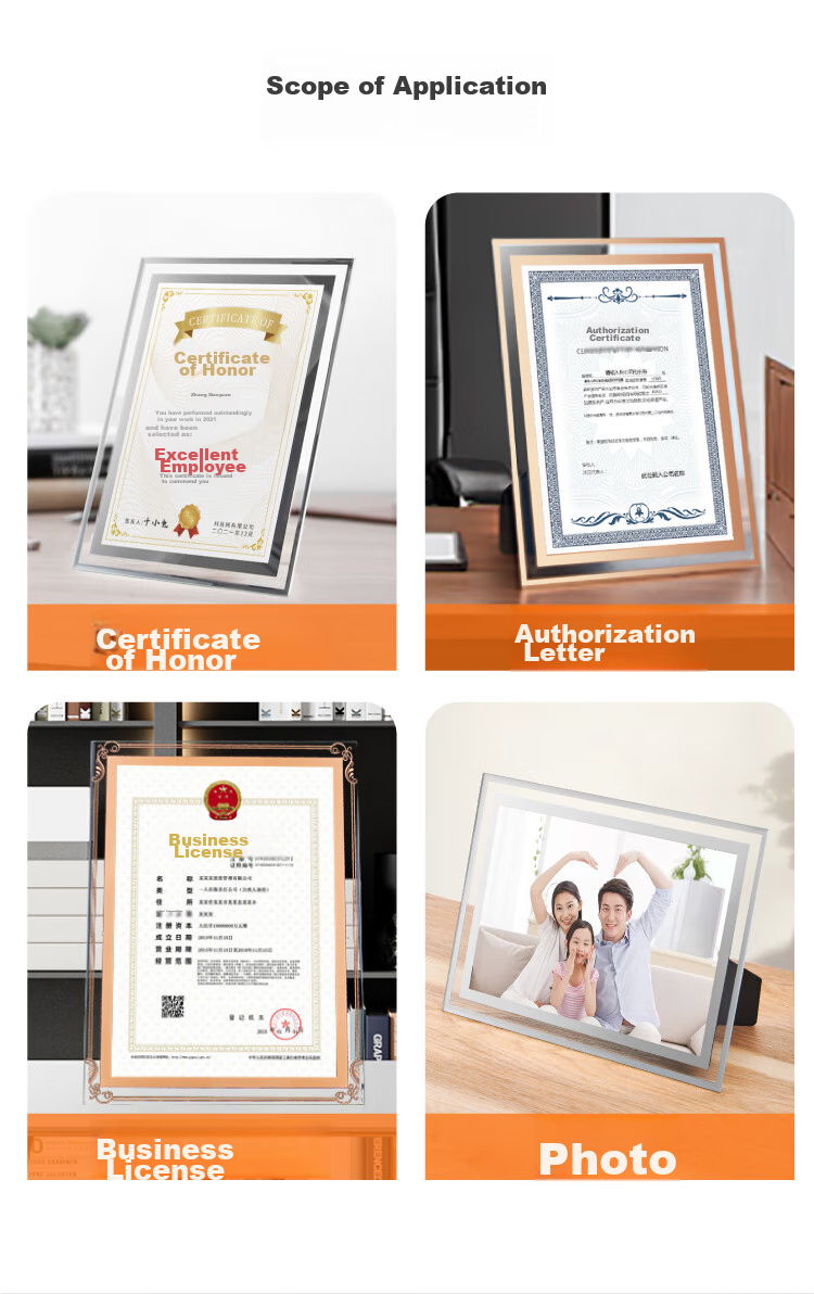 DSB (Dishibi) A4 Crystal Certificate Frame, Award Display Frame, Photo Frame, Glass Display Stand, Honor Certificate Display Frame, Business License Original Frame, Silver Floral Style, 4S12 14