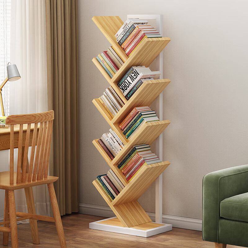 Anerya Tree-Shaped Bookshelf, Floor-Standing Solid Wood Storage Rack, Creative Steel-Wood Multi-Layer Bookcase for Home And Students, 8 Tiers