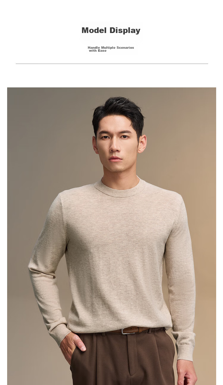 HLA Long-Sleeve Knit Sweater for Men, Lightweight Business Pure Wool Thermal Undershirt for Winter 10