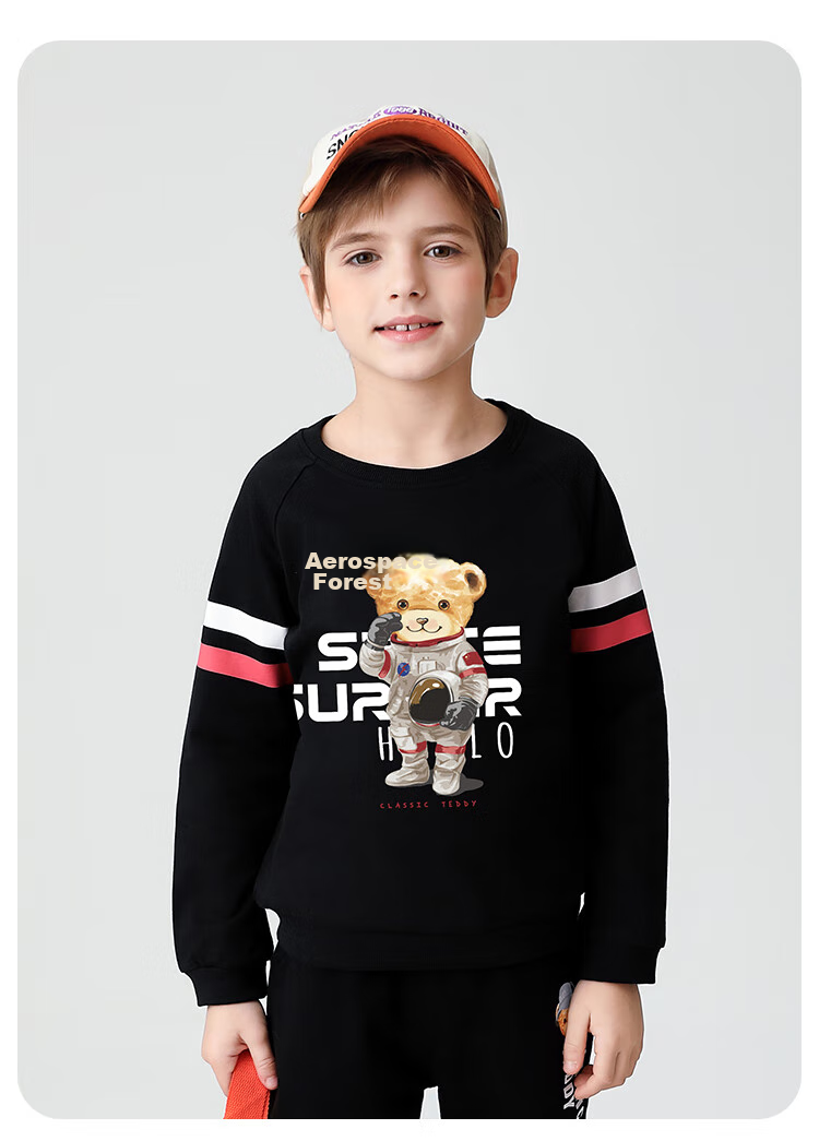 Classic Teddy Children's Sweatshirt, Boys And Girls Round Neck Top, for Older Kids, Autumn Wear, Navy Blue, Size 130 11