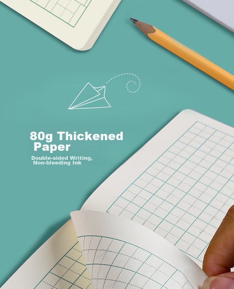 Duoliboshi 36k Tian Ge Ben 8 Grids 11 Lines 22 Sheets with Built-In Book Cover, Tian Zi Ge Writing Practice Notebook for Kindergarten And Primary School Students in Grades 1-3, National Standard Thickened 5 Books [Essential for Students] 5