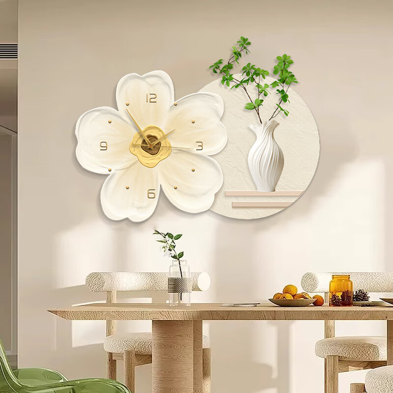 Mao Jiu Jiang Restaurant Decorative Painting Cream Style Living Room Clock Dining Room Wall Art Flower Realistic Artificial Green Plant Creative Wall Mural