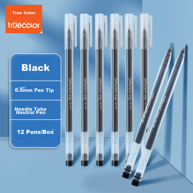 Ручка TRUECOLOR GP118, 0.5 мм, черная, набор 12 шт., для экзаменов, офиса, бизнеса