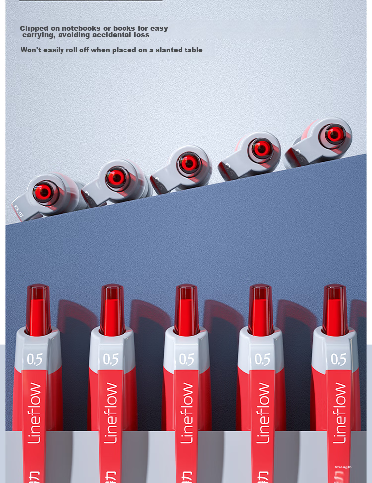 Deli Back-To Essential, Ultra-Smooth Gel Pen, 0.5mm Bullet Tip, Retractable Pen, Office Supplies, Student Stationery, Teacher's Day Red Pen, Red, 12 Pens/box S08 16