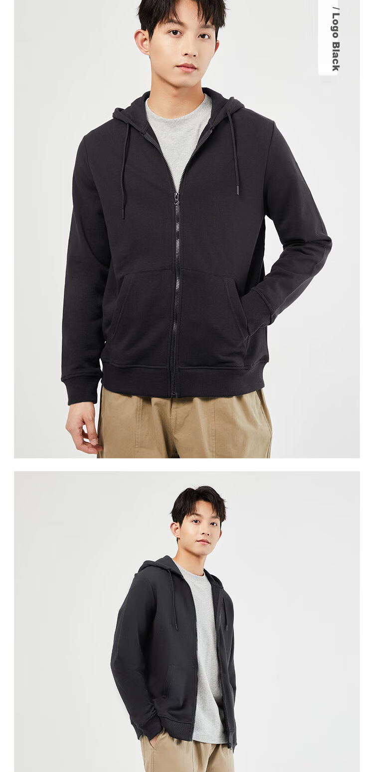 Giordano Casual Jacket for Men, Zip-Up Sports Coat, Pure Cotton Kangaroo Pocket Hooded Sweatshirt, Cardigan for Men, 13074890 16