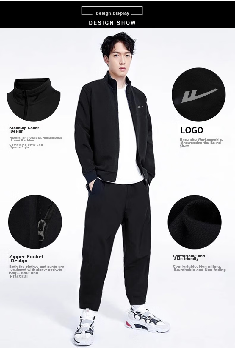 Huili Men's Sports Set, Stand-Up Collar Cardigan, Running Training Outfit, Winter Fleece-Lined Warm Jacket And Pants Two-Piece Set, 2XL 3