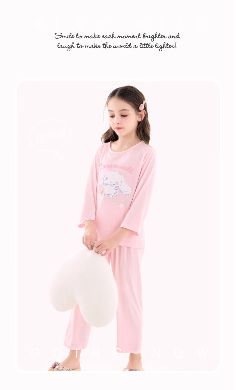 Hello Kitty Girls' Pajama Set Summer Stylish Children's Loungewear Big Kids Modal Air Conditioning Wear G002 Pink 150 7