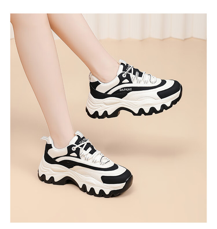 DAPHNE Chunky Dad Sneakers for Women, Spring And Autumn Casual Versatile Height-Increasing Ins Panda Sports Shoes, White And Black, Size 36 10