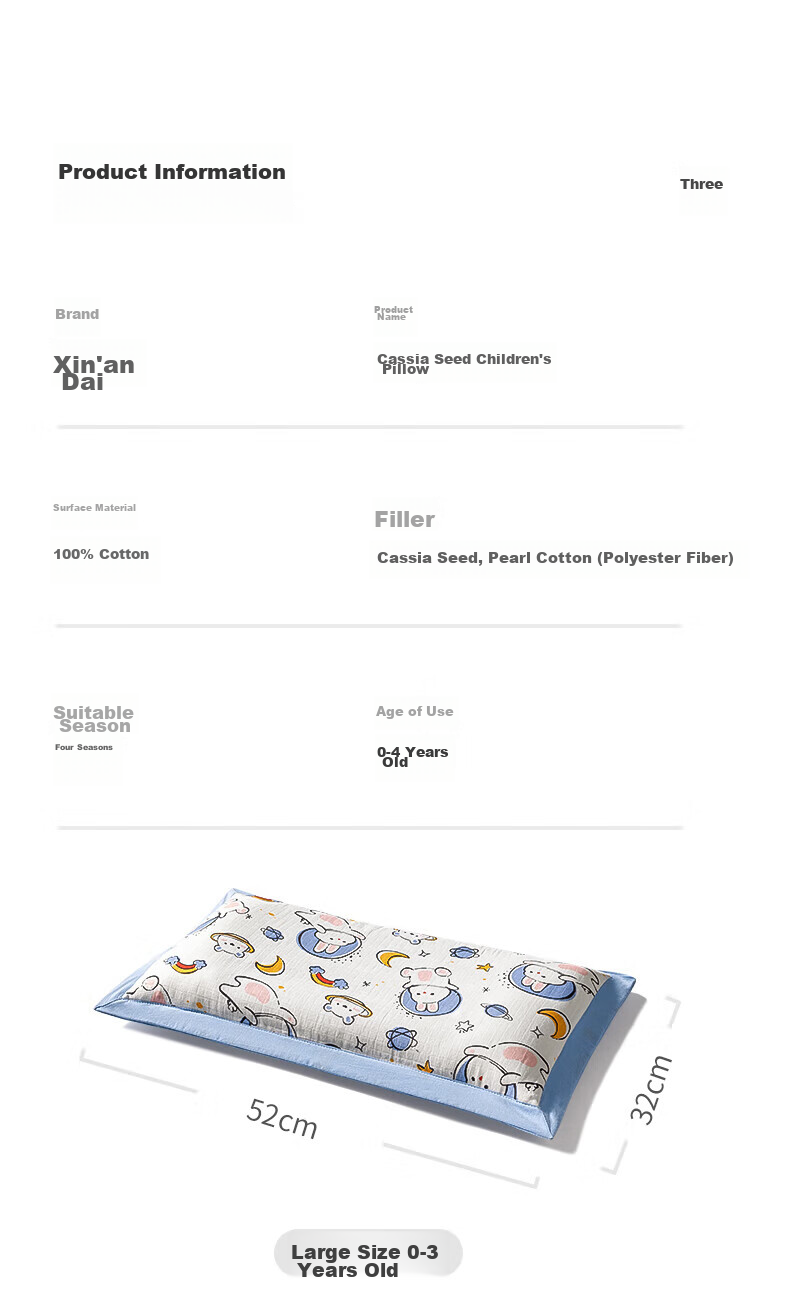 Xinandai Children's Pillow, Cassia Seed Pure Cotton Double-Sided Pillow for All Seasons, Washable Pillow for Babies 1-6 Years Old And Students, Sweet Rabbit Desig 9