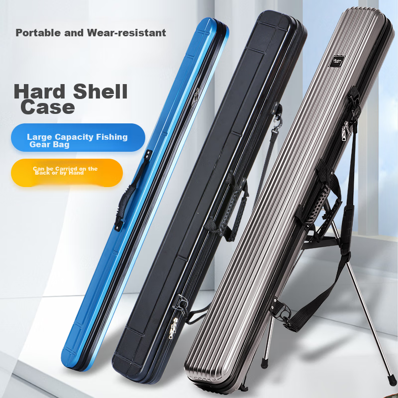 Grsaed Fishing Tackle Bag, Rod Case, Fishing Bag, Hard Shell Waterproof Wear-Resistant Rod Bag, Thickened Large Capacity Built-In Storage Compartment, Platform Fishing Rod Bag, 1.25 Meters * 14cm with Stand