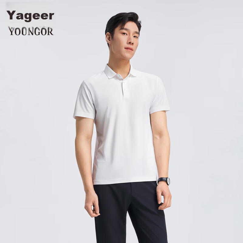 YOUNGOR [Cool Sun Protection] New 2026 Style, Turn-Down Collar, Business Casual, Shape-Retaining, Breathable Short-Sleeve POLO Shirt, Bleached, XL