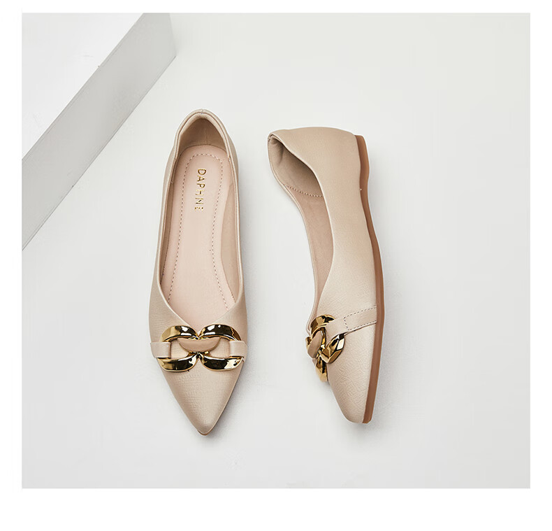 DAPHNE Flat Shoes, Soft Sole, Fashionable Women's Flats, Professional Commuter Shoes, Pointed Toe Loafers, 4623101057, Apricot Color, Size 39 19