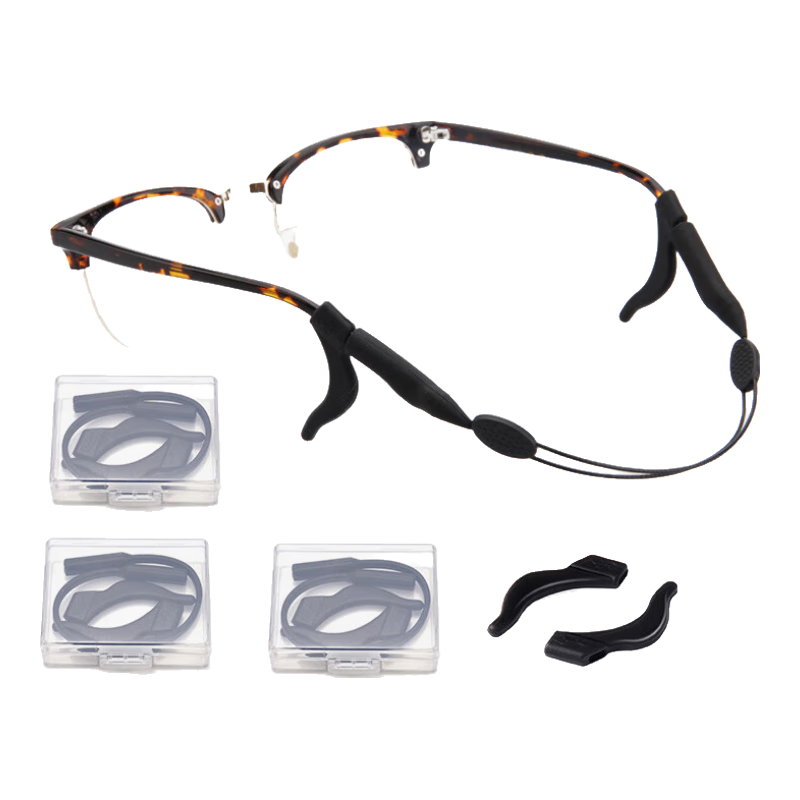 Boshide Glasses Anti-Slip, Eyeglass Anti-Slip Cover, Adjustable Retention Strap - Adult Three-Piece Set