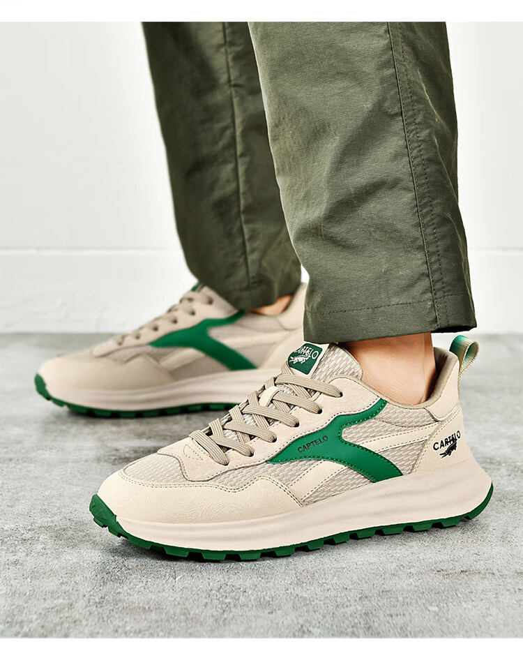 CARTELO Men's Shoes, Spring And Summer Casual Sports Running Hiking Dad Shoes, Travel Sneakers, QH8306, Sand Green, Size 39 16