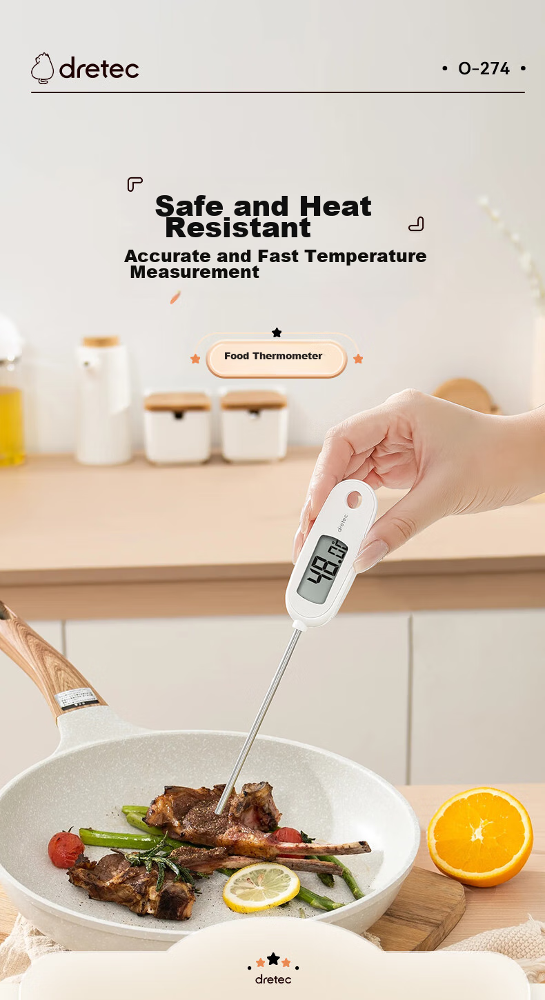 Dretec Electronic Thermometer, Food Temperature Gauge, Stainless Steel Probe, One-Second Temperature Measurement, Heat Protectio 2