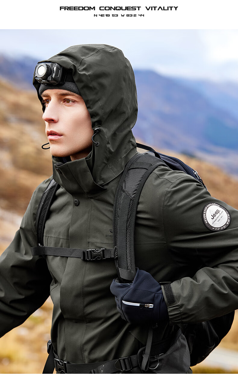 Jeep Men's Three-In Jacket, Outdoor Windproof And Waterproof, Detachable Fleece, Mountaineering Coat, 081 Brand, Black, Size M 11