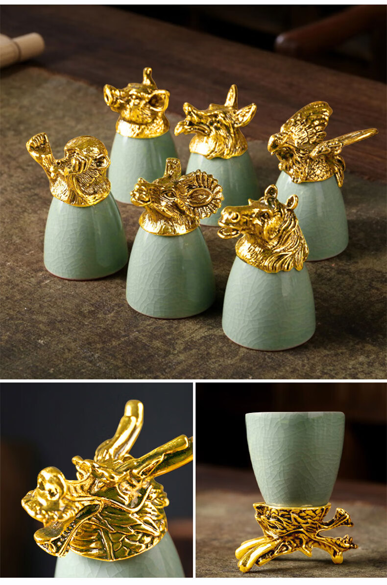 Canjiangjun Ceramic Liquor Cup Set with Twelve Zodiac Design, Teacher's Day Wine Decanter Gift Box Set 6