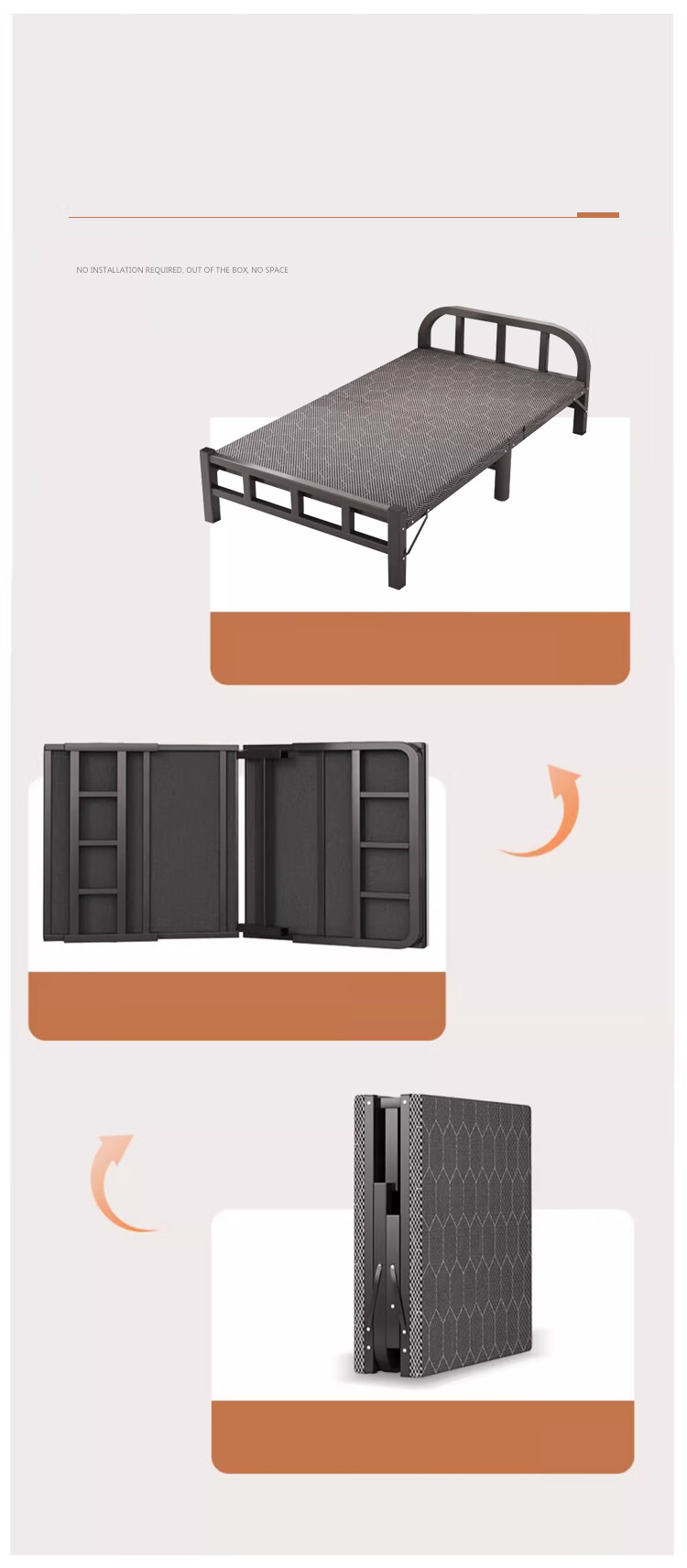 L&S Folding Bed, Single Bed for Home Use, Nap Bed, Camping Bed, No Assembly Required, Hard Board Bed, Accompanying Bed, BGC857 White, 120cm 8