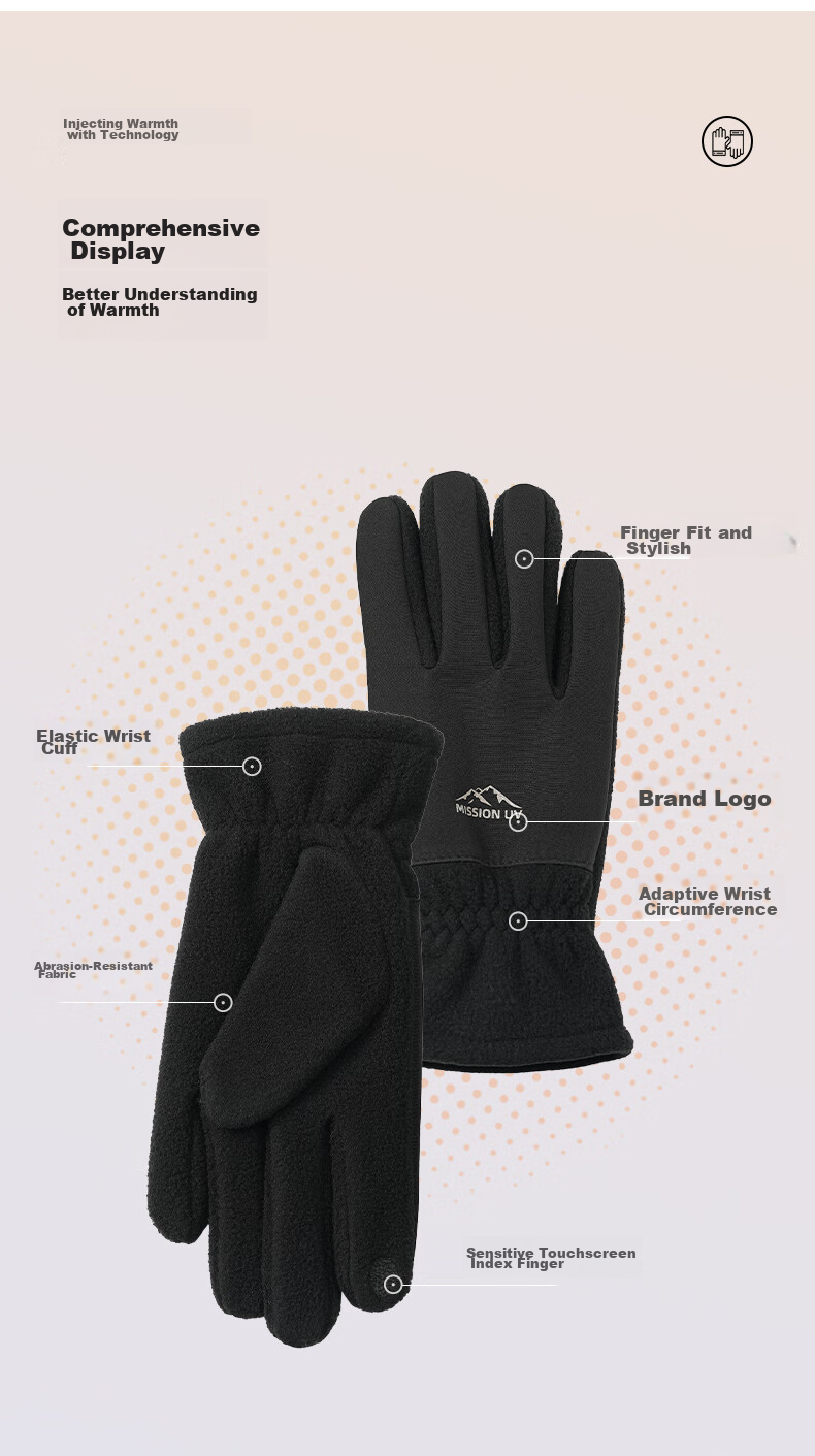 MISSION UV Fleece Warm Gloves for Men, Winter Thickened And Fleece-Lined, Autumn And Winter Hiking Cycling Driving Windproof Cold-Resistant Touchscreen Gloves 6