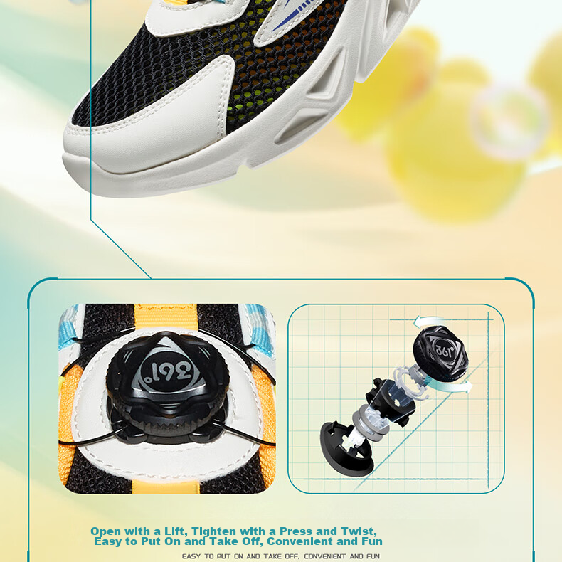 361° Children's Shoes, Kids' Running Shoes for Summer, Boys And Girls Aged 3-14, Large Mesh with Rotary Knob, White, Size 35 11