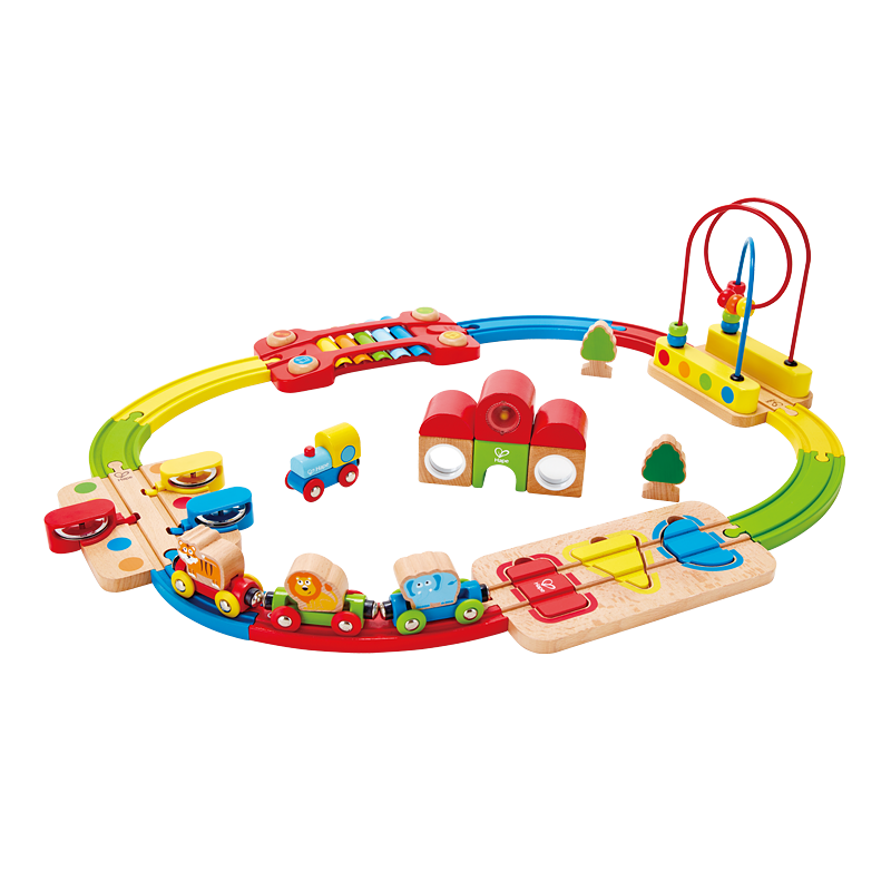 Hape Children's Track Toy, Wooden Building Blocks, DIY Multifunctional Early Musical Blocks Set, Gift for 3-Year Olds, E3826