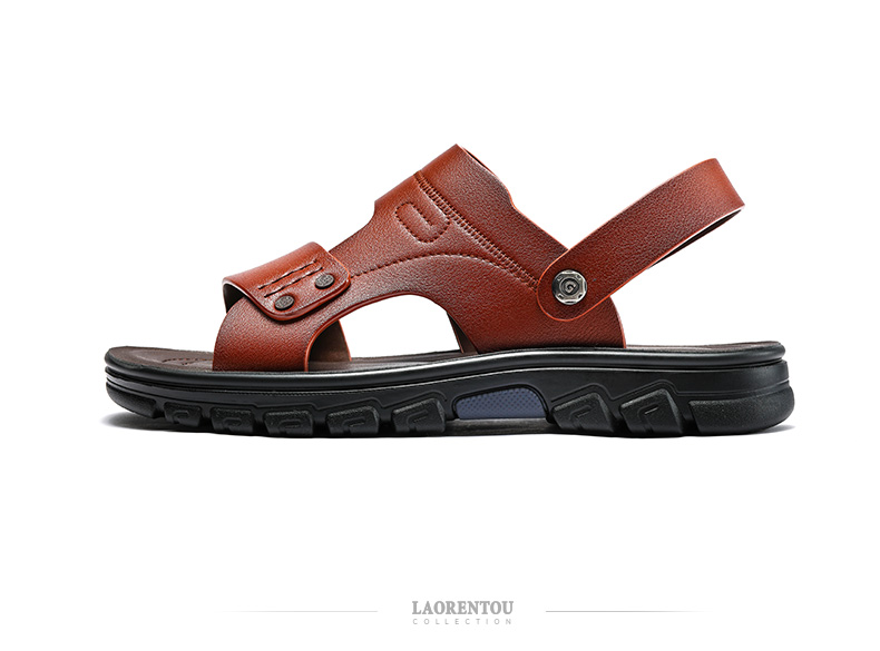 LAORENTOU Men's Beach Sandals Summer Breathable First Layer Cowhide Massage Sole Slippers Outdoor Casual Shoes LT12031 Black Size 40 10