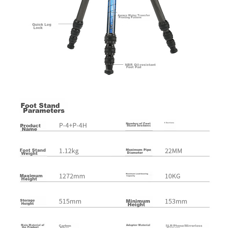 Fotopro P-4+P 4H+P Low-Angle Shooting, Dual Panoramic Ball Head, Digital Camera Photography And Videography Carbon Fiber Tripod 3