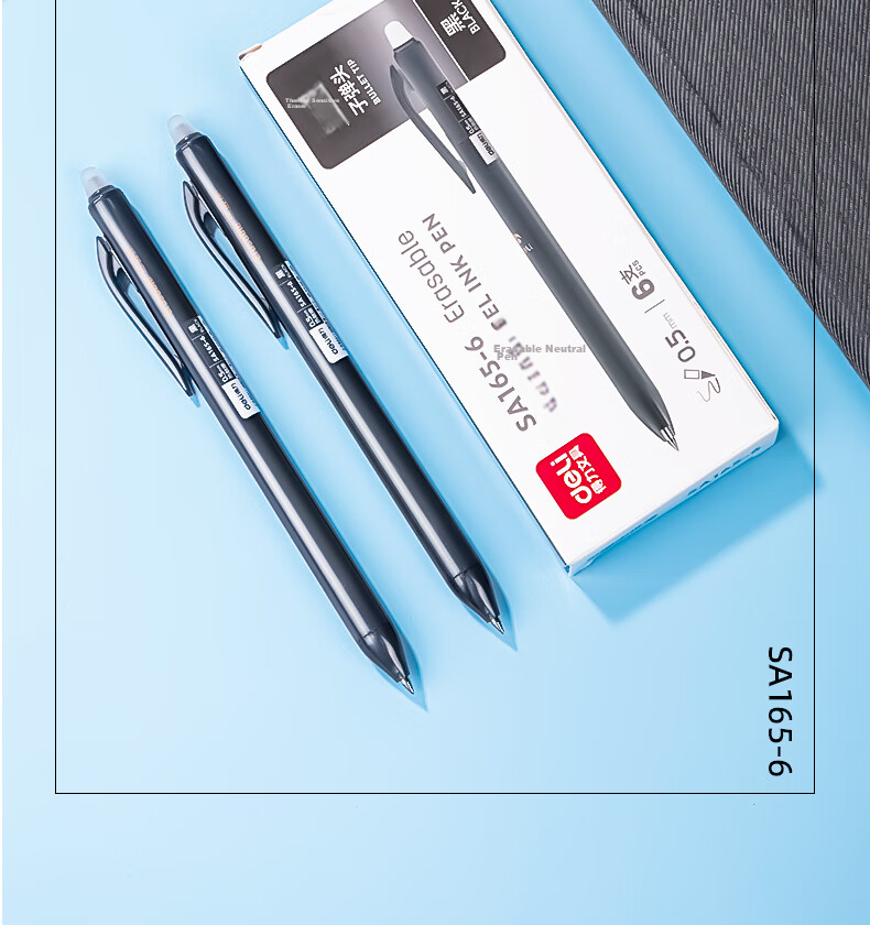 Deli [Best-Selling Product] Stylish Erasable Retractable Gel Pen 0.5mm Bullet Tip Erasable Magic Student Pen Crystal Blue 6 Pens/Box SA165-6 15