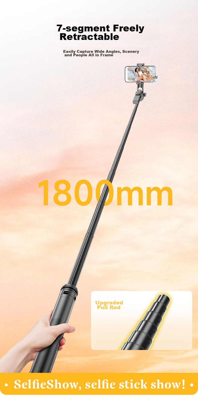 SelfieShow C18 New Ultra-Stable Aluminum Alloy 1.8-Meter Tripod, Selfie Stick with Anti-Shake, 360° Rotation, Handheld Outdoor Travel Live Streaming Photography Tool, Suitable for DJI Pocket 3 11