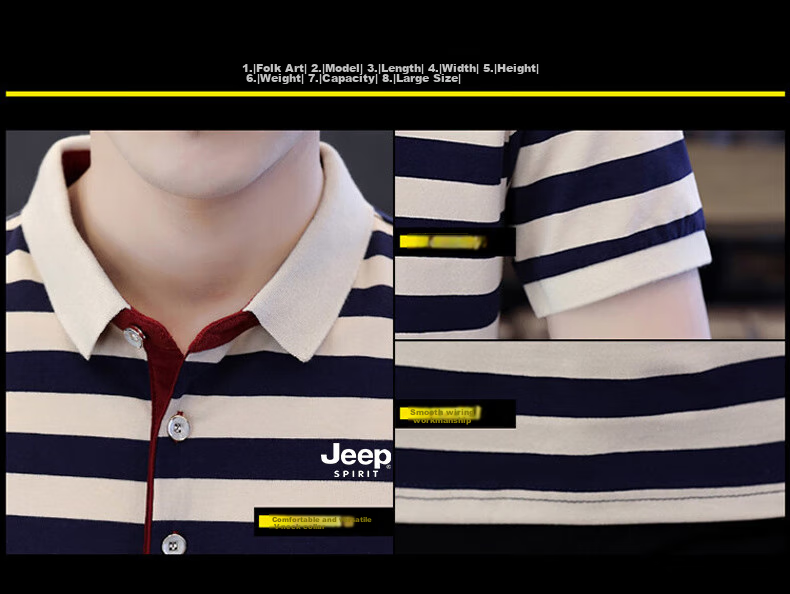 JEEP SPIRIT Men's Short-Sleeve T-Shirt, Summer Polo Shirt, Half-Sleeve Collar, Striped Business Casual Slim Fit, Blue Stripe, M 11