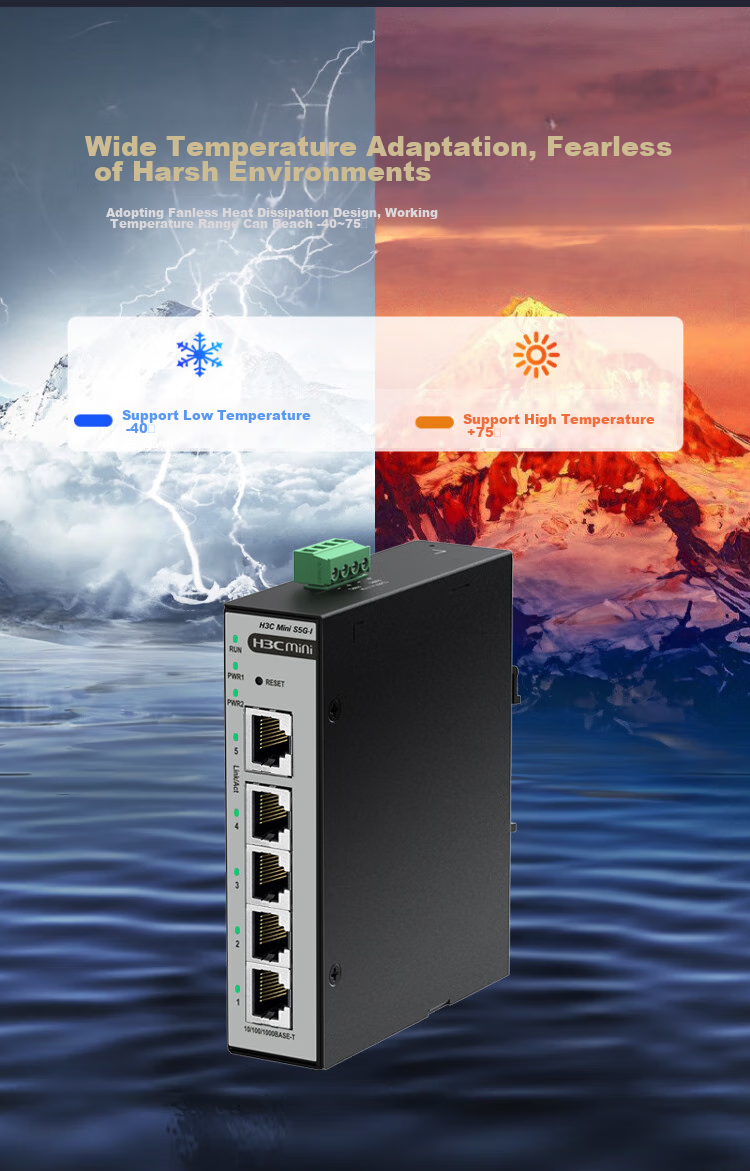 H3C 5-Port Gigabit Industrial Switch, Industrial-Grade Enterprise-Level Network Monitoring Splitter Hub Converter Rail-Mounted Wide Temperature IP41 Waterproof And Dustproof S5G-I 6