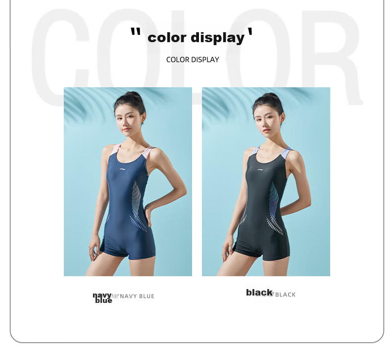 Li-Ning Women's One-Piece Sports Boyshort Swimsuit, Conservative Push-Up Slim-Fit Swimwear, Hot Spring Swimwear 052, Navy Blue, 3XL 12