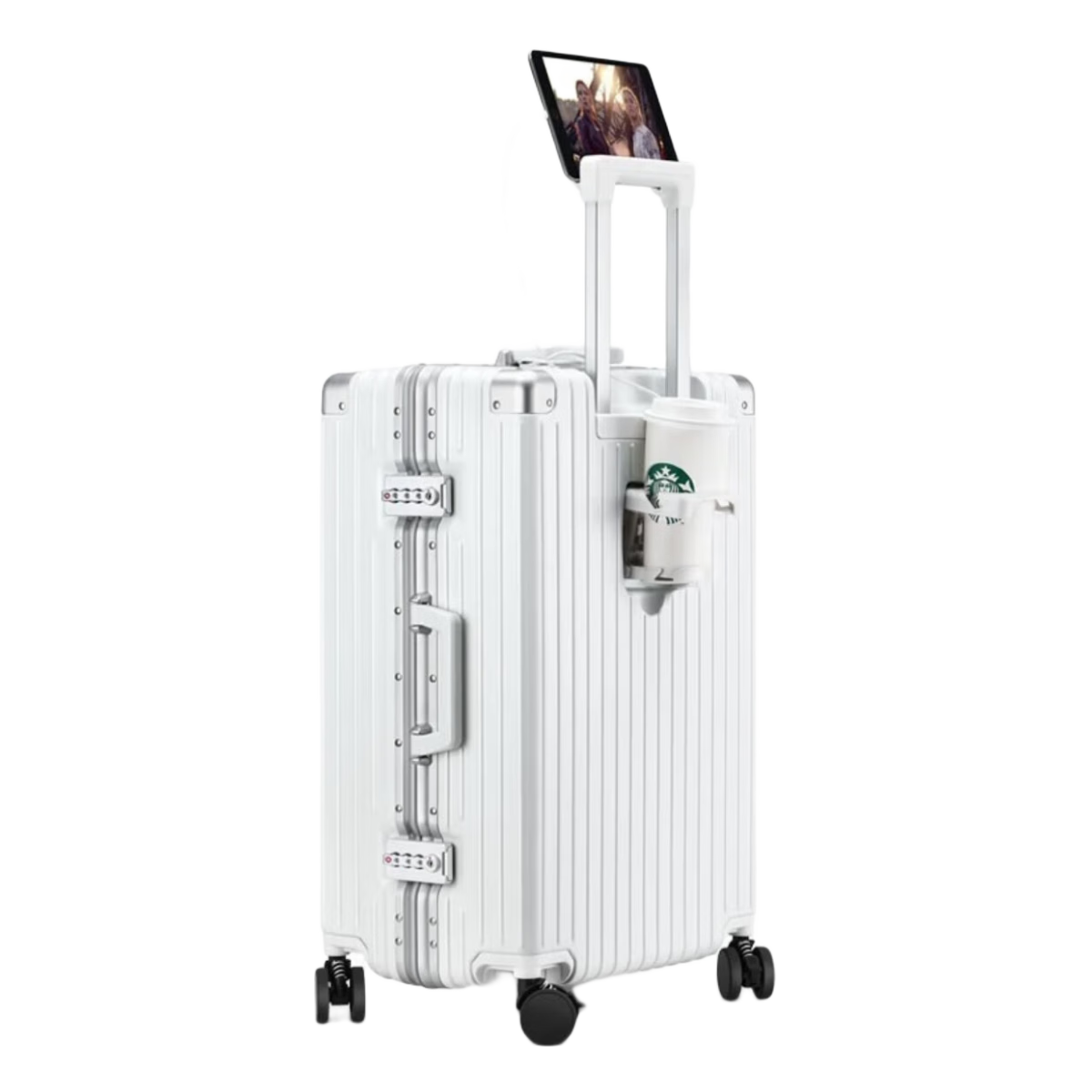 Dream Traveler Multifunctional Luggage Aluminum Frame Suitcase with Wheels, Travel Case for Men And Women, 24-Inch Matte White