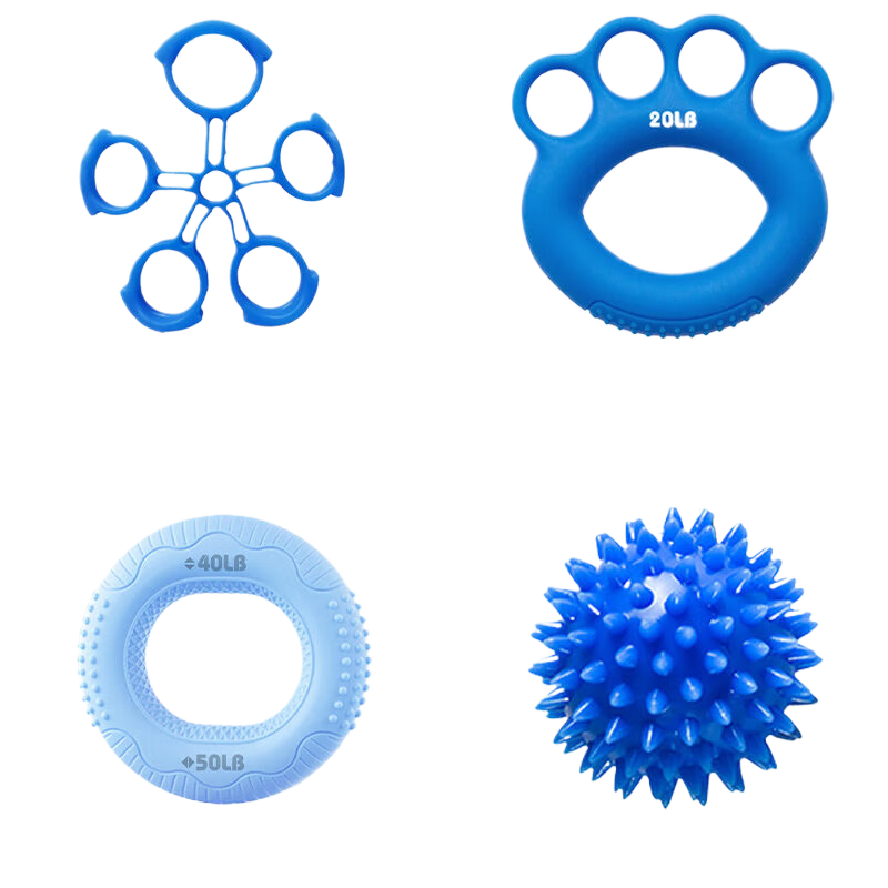 Duweike Hand Grip Ball Set, Silicone Hand Strengthener Rings, 4-Piece Combination, Hand Training, Rehabilitation, Finger Fitness, 1-50 Lbs, Blue