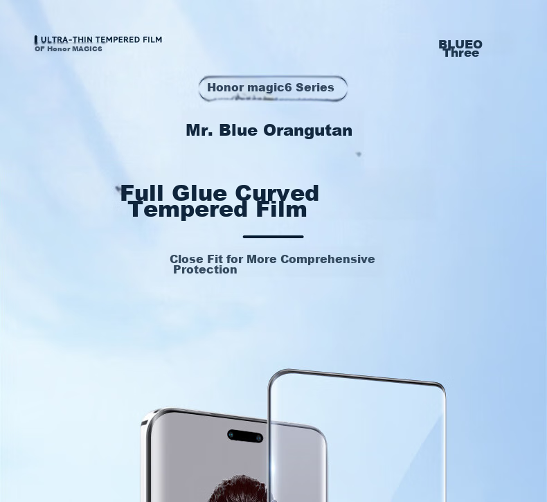 BLUEO Tempered Glass Screen Protector for Honor Magic 6 Pro, Full Adhesive Magic 6 Ultimate Edition RS RS Porsche Design Phone Film, Heat-Bent Curved Surface, HD Clear, Anti-Fingerprint, Shatterproof Protective Film 2