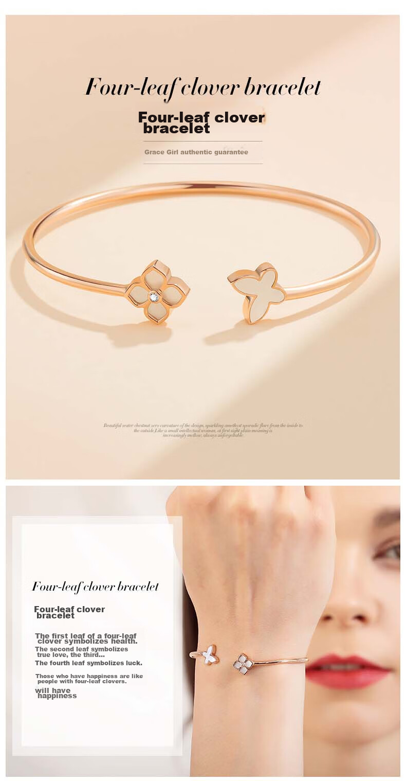 Grace Girl Original Real Diamond Four-Leaf Clover Butterfly Bracelet for Women, Rose Gold Jewelry, Anniversary Birthday Gift for Girlfriend 2