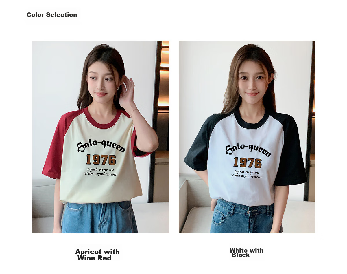 Halo Queen Women's T-Shirt, Summer Lightweight, Raglan Sleeve, Color-Block Splicing Top, Casual Sports T-Shirt for Women, H143T1414 20
