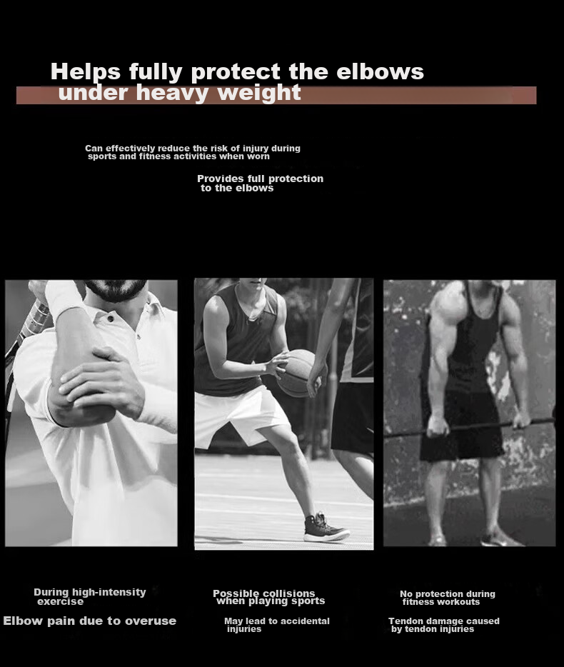 NAILEKESI N Fitness Elbow Guard, Sports Protective Gear for Men, Professional Hard Pull Strength Training, Bench Press Weightlifting Compression Bandage Wrap, Black 3