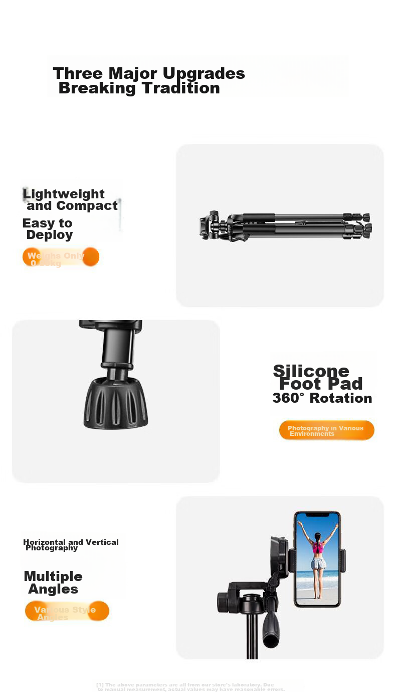 JIAHUACAI Tripod Camera Stand Portable Stable Anti-Shake Professional 3D Gimbal Photography Bracket for Sony Canon Mobile Phone Live Streaming Outdoor Travel Mirrorless Camera Selfie 8