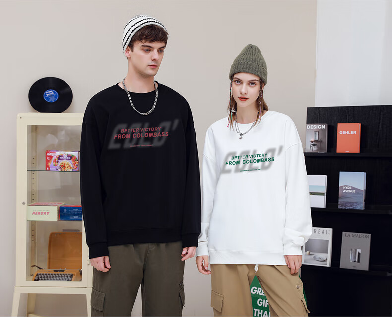 Colombass Trendy American-Style Original Loose-Fit Pullover Crewneck Sweatshirt for Men And Women, Long-Sleeve Base Layer, Fashionable Outerwear for Autumn And Winter 1